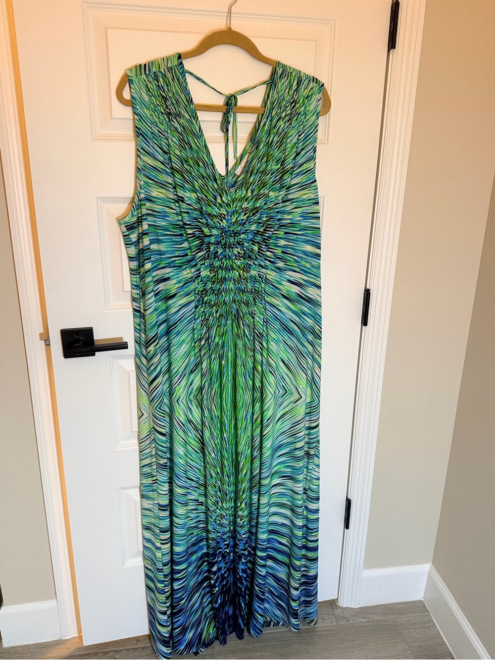 Avenue 3x Sleeveless Green & Blue V-Neck Maxi Dress
